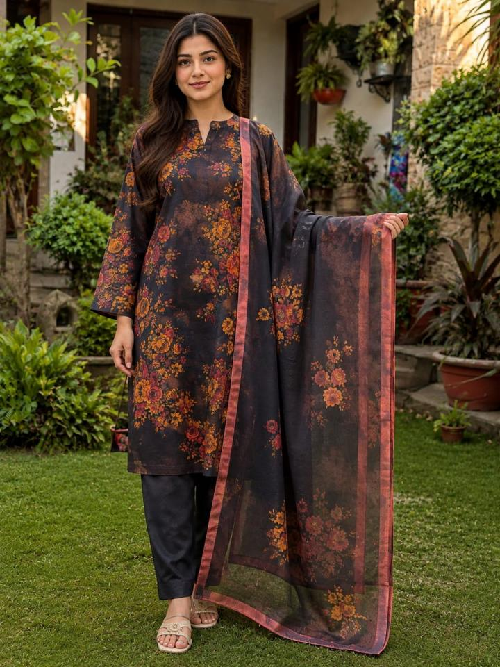 Lawn 2026 Red Floral 3 Piece Suit