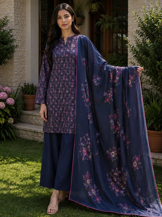 Lawn 2026 | Navy Blue Paisley 3 Piece Suit