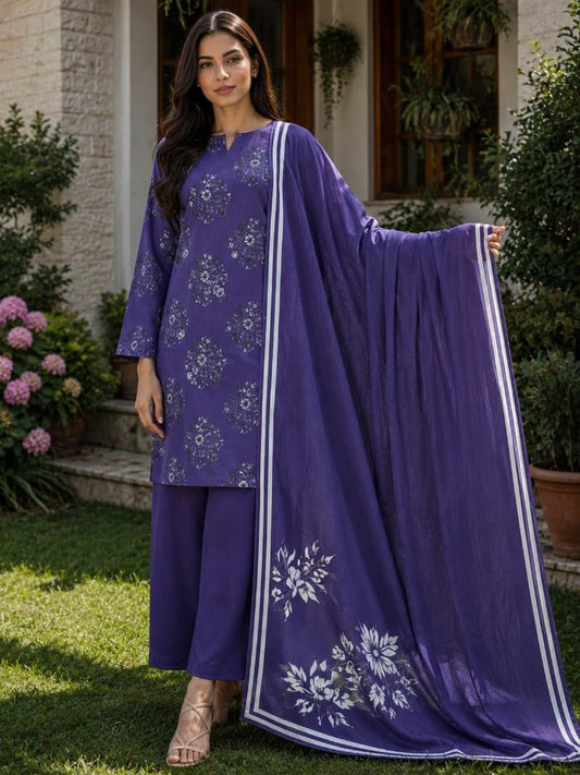Lawn 2026 Violet Medallion Floral 3 Piece Suit