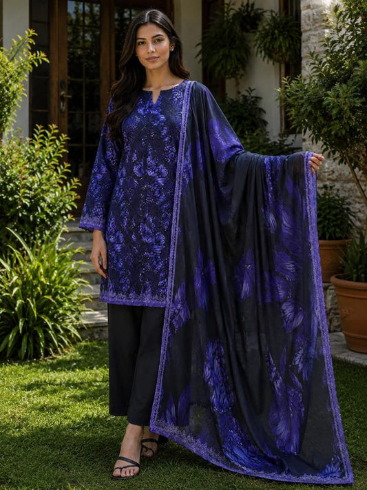 Lawn 2026 Navy Blue Embroidered Butterfly 3 Piece Suit