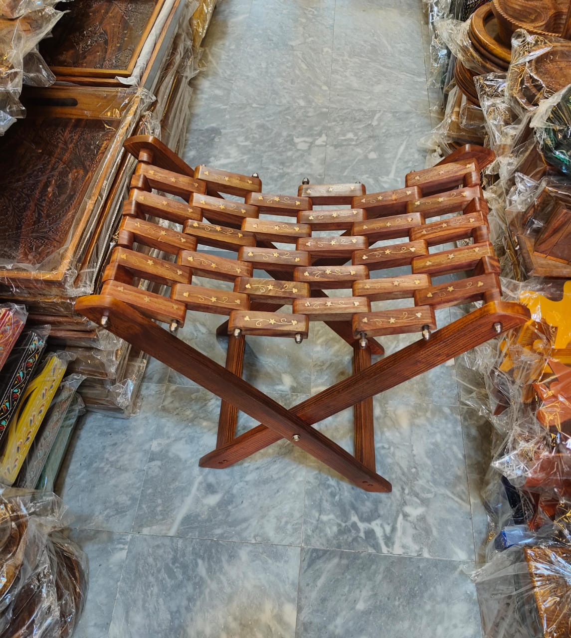 Pair of Wooden Chairs & Stool Set in Pakistan – Handcrafted Solid Wood Seating