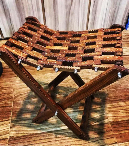 Pair of Wooden Chairs & Stool Set in Pakistan – Handcrafted Solid Wood Seating