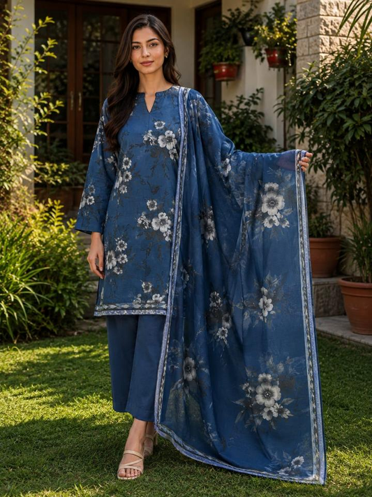 Lawn 2026 Dark Teal Embroidered 3 Piece Suit