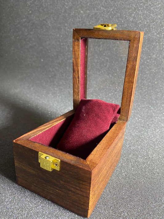 One-slot wooden watch box open, showing the velvet pillow inside