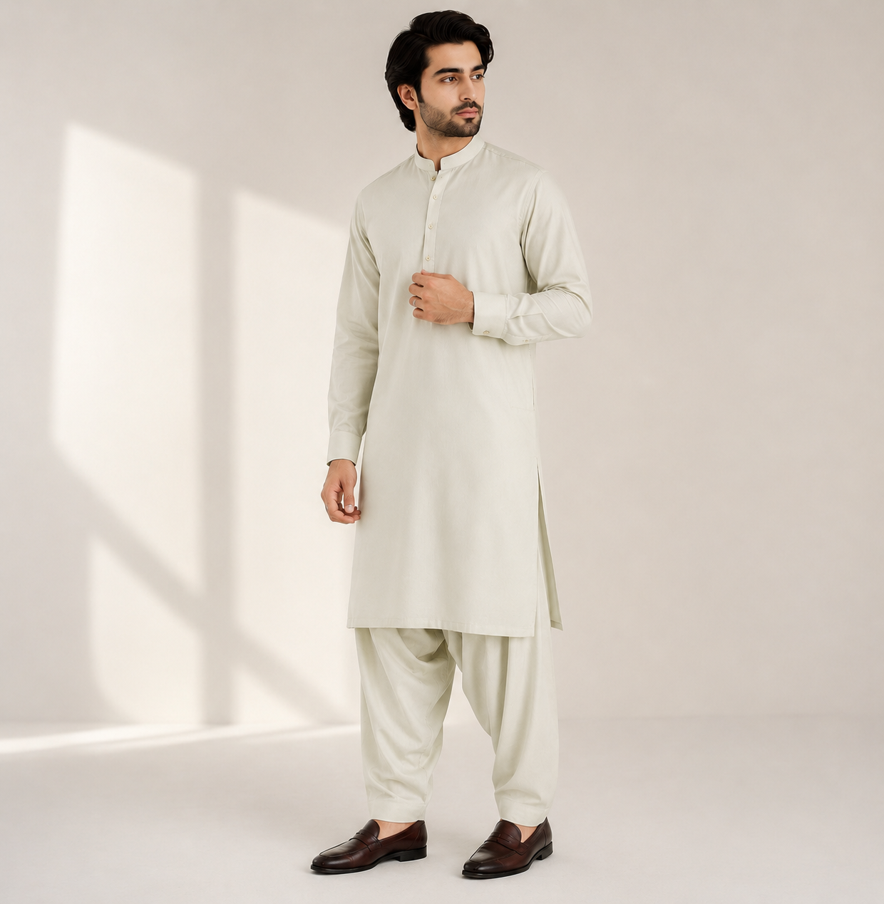 Roman Bosky Cream shalwar kameez worn look