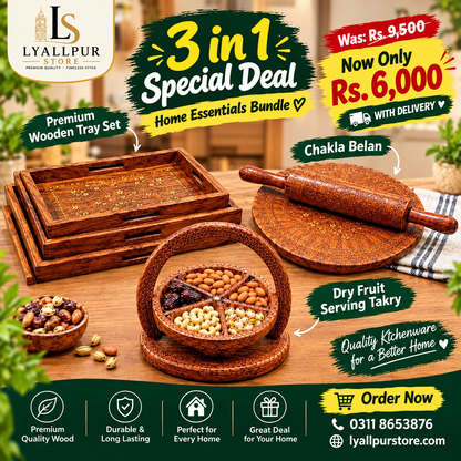 Lyallpur Store 3-in-1 wooden home essentials bundle deal