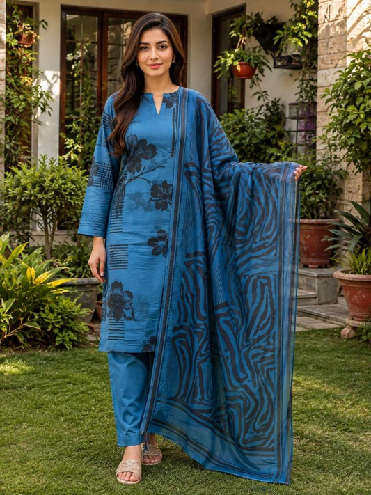 Lawn 2026 Blue Abstract 3 Piece Suit