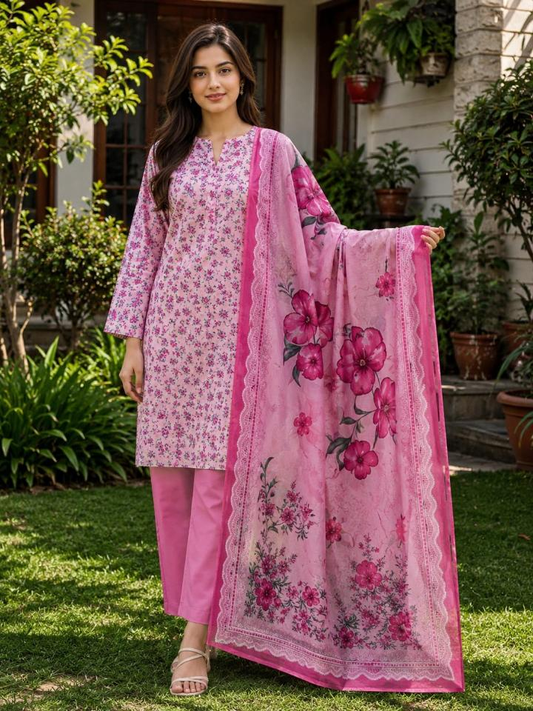 Lawn 2026 Black Floral 3 Piece Suit