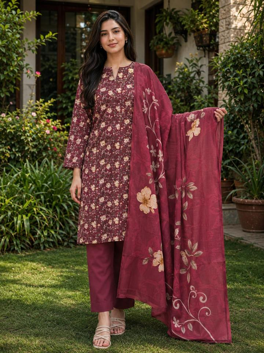 Lawn 2026 Purple Floral 3 Piece Suit