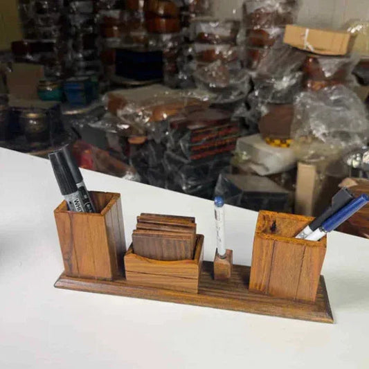 Wooden Desk Organizer Pen Stand – Handmade Office Table Organizer | Lyallpur Store