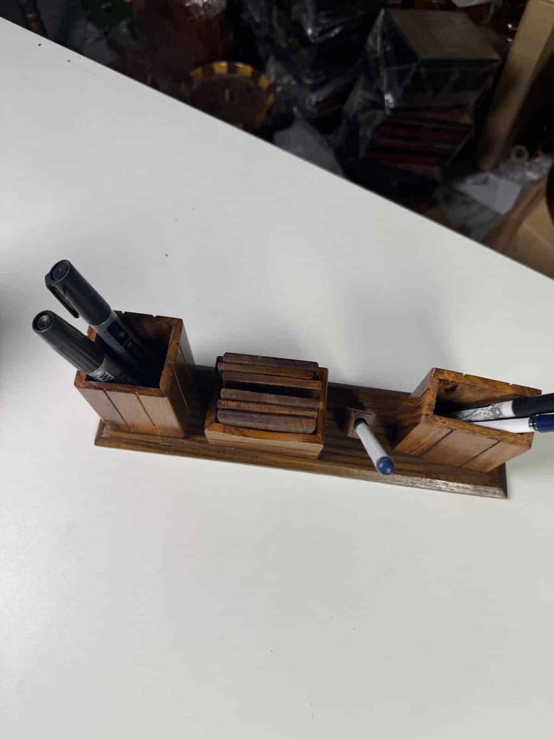 Wooden Desk Organizer Pen Stand – Handmade Office Table Organizer | Lyallpur Store