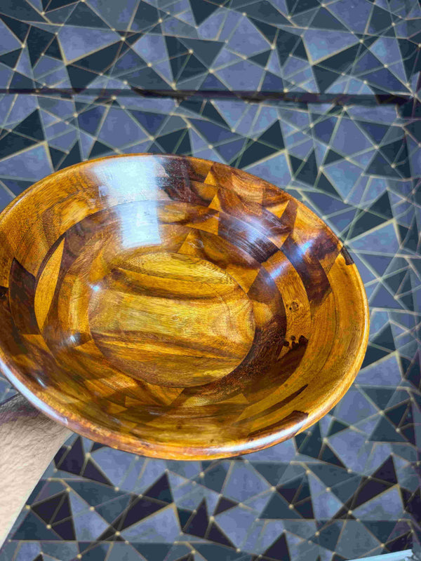 Handcrafted wooden serving bowl without stand, interior view